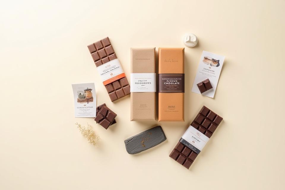 A beautifully arranged set of three different single-origin chocolate bars with tasting cards.